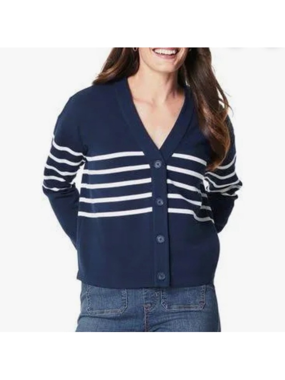 Spanx Air Essentials Blue White Striped Cardigan Size Medium